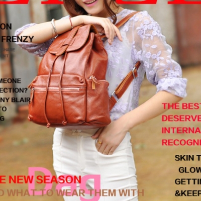 2014韩版淑女双肩包手提包，头层牛皮，真皮女包